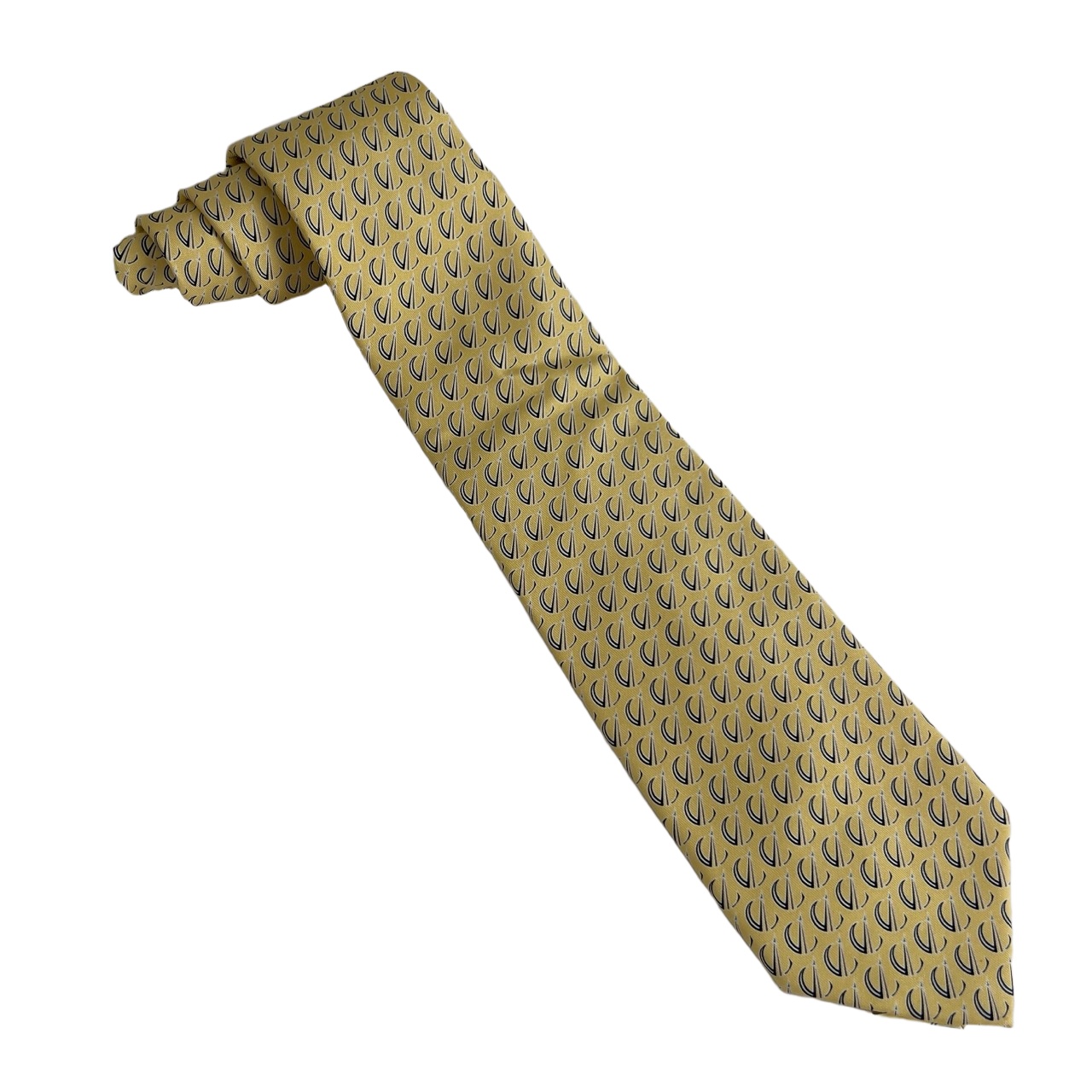 Vineyard Vines Patterned Nautical Sailboats Silk Tie Classic Preppy Yellow Blue